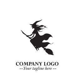 Mystical Black Witch Logo Symbol on White Background for Modern Magical Branding Design Effects