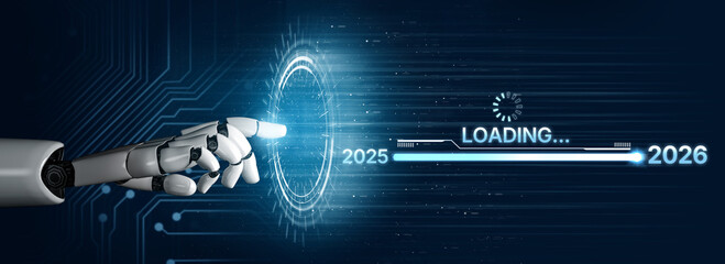 AI visualizes the transition from 2025 to 2026 using smart progress tracking, predictive...