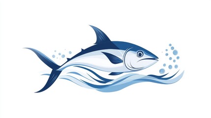 Obraz premium 10.A stylized vector of a tuna swimming beneath the waves, with bright colors and simple, bold typography celebrating World Tuna Day, symbolizing the global effort to protect tuna species and marine