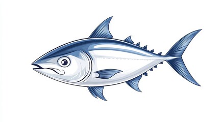 14.A realistic vector illustration of a tuna fish with fine detailing in the body texture and gills, emphasizing the streamlined body shape and underwater grace, set against a crisp transparent