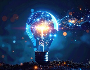 Glowing lightbulb with connected network