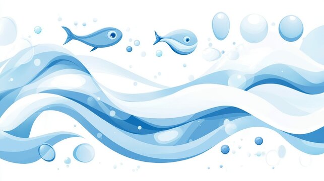 28.A creative and whimsical doodle illustration of a school of fish with swirly, energetic lines creating movement, interspersed with bubbles and abstract sea elements, offering a light-hearted and