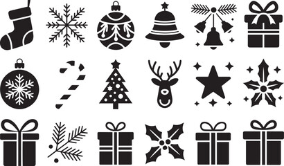 Elegant Holiday Clipart Collection with Christmas Trees Snowflakes Bells and Gifts