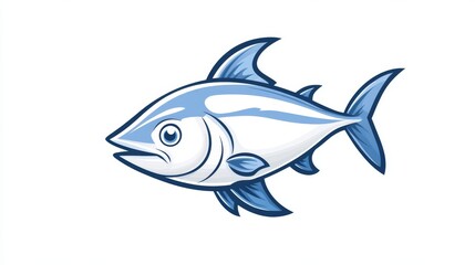 Fototapeta premium 86.A playful vector illustration of a tuna fish in a simple, contemporary style, with clean lines and solid colors, isolated on white, suitable for stickers, flyers, or T-shirts for World Tuna Day.