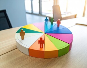 Pie chart with toy people. Figures on colorful segments
