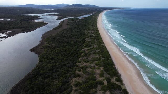 Steels Beach With Henderson Lagoon In Tasmania, Australia - Drone Shot
