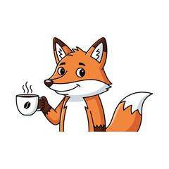 Obraz premium Cartoon Fox Enjoying Coffee Break Illustration.