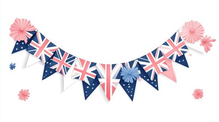 Obraz premium 9.Concept = 2023 Coronation Celebration UK Union Jack Flag Garland Seamless Border. Festive Vector Illustration.
