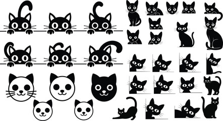 Collection of cute black cat silhouettes silhouette