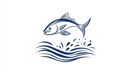 65.A minimalistic one-line art design of a tuna fish jumping gracefully out of the water, creating a splash, with delicate waves around it, and a nod to marine nutrition and sustainability for World