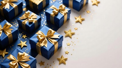 Luxury gifts blue and gold presents for christmas birthday anniversary celebration and special occasions