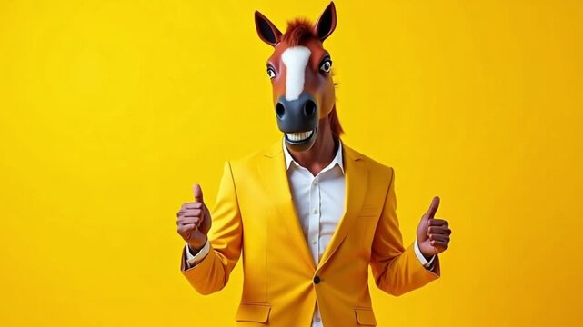 Man with Donkey Mask in Bright Suit &ndash; April Fools&rsquo; Prank Costume