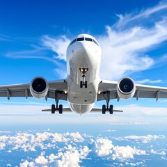 Obraz premium Overhead shot of a commercial aircraft in mid-flight above clouds