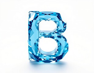 Transparent 3D ice cube font letter U with blue reflection on a wet glass surface