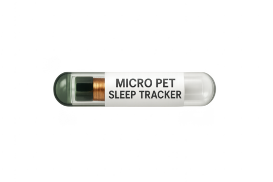 Micro pet sleep tracker capsule displaying health monitoring technology