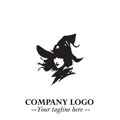 Mystical Black Witch Logo Symbol on White Background for Modern Magical Branding Design Effects