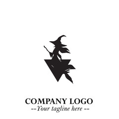 Mystical Black Witch Logo Symbol on White Background for Modern Magical Branding Design Effects