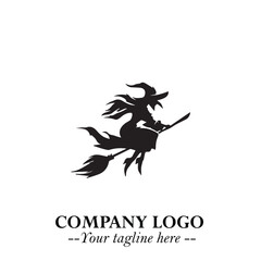 Mystical Black Witch Logo Symbol on White Background for Modern Magical Branding Design Effects