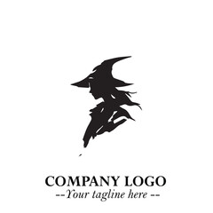 Mystical Black Witch Logo Symbol on White Background for Modern Magical Branding Design Effects