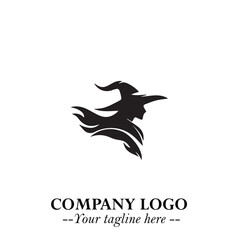 Mystical Black Witch Logo Symbol on White Background for Modern Magical Branding Design Effects