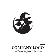 Mystical Black Witch Logo Symbol on White Background for Modern Magical Branding Design Effects