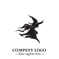 Mystical Black Witch Logo Symbol on White Background for Modern Magical Branding Design Effects