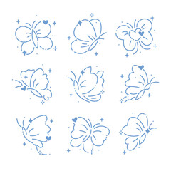 Set of Hand drawn butterfly outline