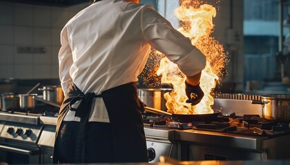 Culinary Fire: A skilled chef ignites a culinary spectacle