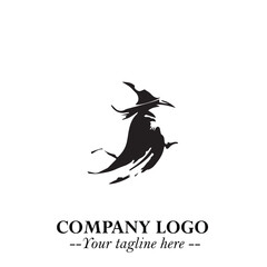 Mystical Black Witch Logo Symbol on White Background for Modern Magical Branding Design Effects