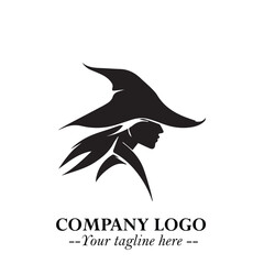 Mystical Black Witch Logo Symbol on White Background for Modern Magical Branding Design Effects