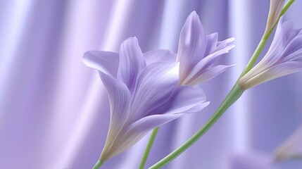Fototapeta premium Delicate Purple Flowers with Soft Petals Against a Gentle Lavender Background Creating a Calming and Serene Atmosphere for Any Artistic Purpose