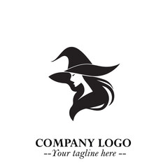 Mystical Black Witch Logo Symbol on White Background for Modern Magical Branding Design Effects