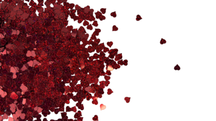 Red Glitter Heart Confetti Scatter With Copy Space On White