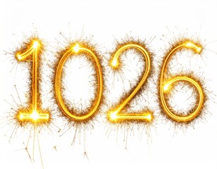 Sparkling golden firework numbers "1026