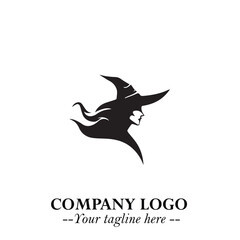 Mystical Black Witch Logo Symbol on White Background for Modern Magical Branding Design Effects