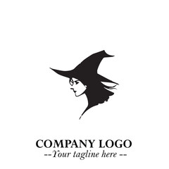 Mystical Black Witch Logo Symbol on White Background for Modern Magical Branding Design Effects
