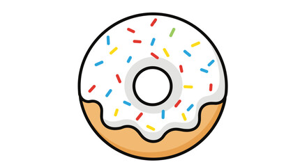 A cheerful cartoon donut with white icing and colorful sprinkles, ready to bring joy and sweetness to any design.