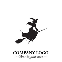 Mystical Black Witch Logo Symbol on White Background for Modern Magical Branding Design Effects