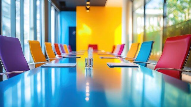 Contemporary Conference Room with Vibrant Design and Creative Business Atmosphere, an Ideal Seminar Venue for Professional Meeting