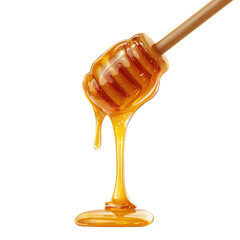 Honey isolated on white or transparent background. Jar with honey and honey dipper with drop of honey