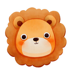 A Cute Watercolor Animal Face Clipart, Cute cartoon lion face with round features and friendly expression.