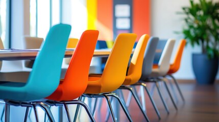 Contemporary Conference Room with Vibrant Design and Creative Business Atmosphere, an Ideal Seminar Venue for Professional Meeting