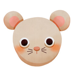 A Cute Watercolor Animal Face Clipart, Cute illustrated bear face with large eyes and round ears.