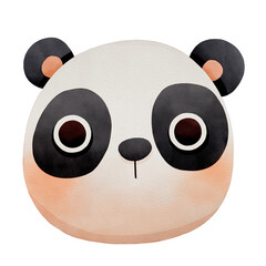 A Cute Watercolor Animal Face Clipart, Cute cartoon panda face with large eyes and distinct black patches.