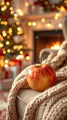 Apple on knit blanket on armchair