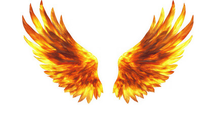 Isolated image of fiery wings with orange and yellow hues against a black background in digital art
