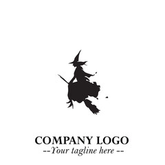 Mystical Black Witch Logo Symbol on White Background for Modern Magical Branding Design Effects