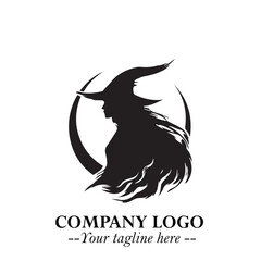 Mystical Black Witch Logo Symbol on White Background for Modern Magical Branding Design Effects