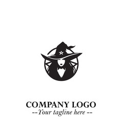 Mystical Black Witch Logo Symbol on White Background for Modern Magical Branding Design Effects