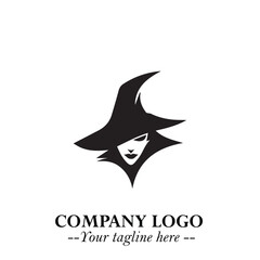 Mystical Black Witch Logo Symbol on White Background for Modern Magical Branding Design Effects